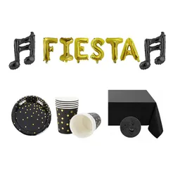 Kit De Fiesta Dorado Y Negro 10 Personas Cumpleaños