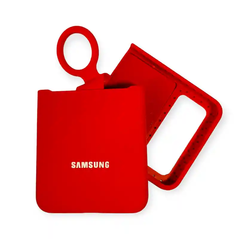 Silicone Case Para Samsung Z Flip 4 Con Anillo Rojo