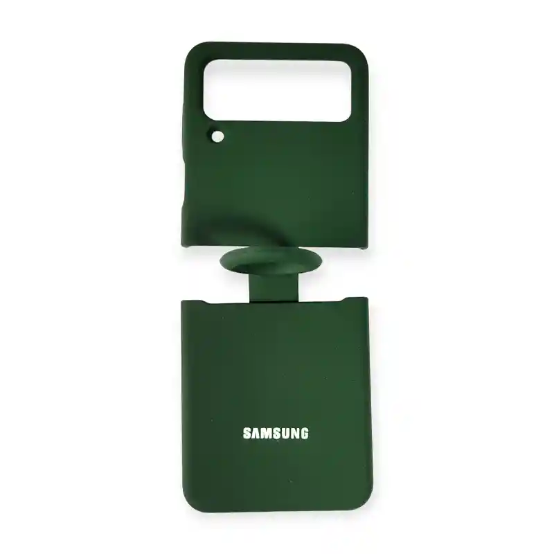 Silicone Case Para Samsung Z Flip 4 Con Anillo Verde Militar