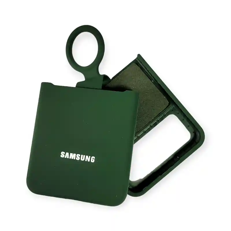 Silicone Case Para Samsung Z Flip 4 Con Anillo Verde Militar