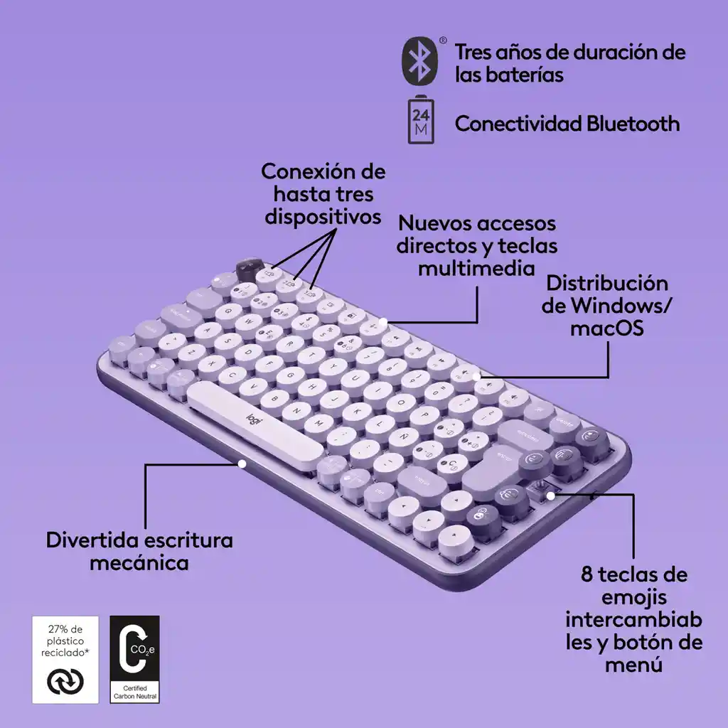 Teclado Inalámbrico Logitech Pop Cosmos Teclas Emojis