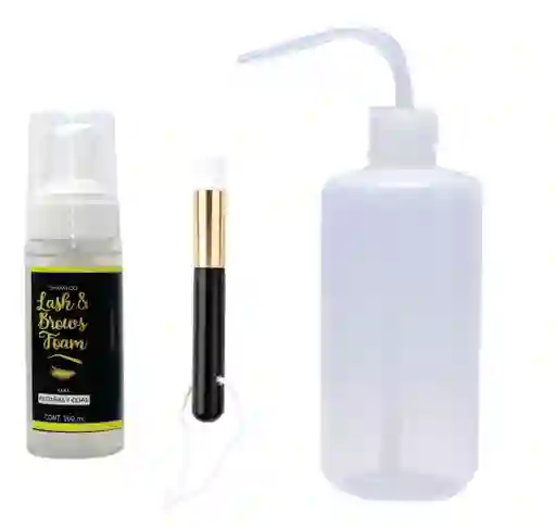 Kit Limpieza Pestañas Dispensador 500 Ml + Brocha + Espuma 160 Ml