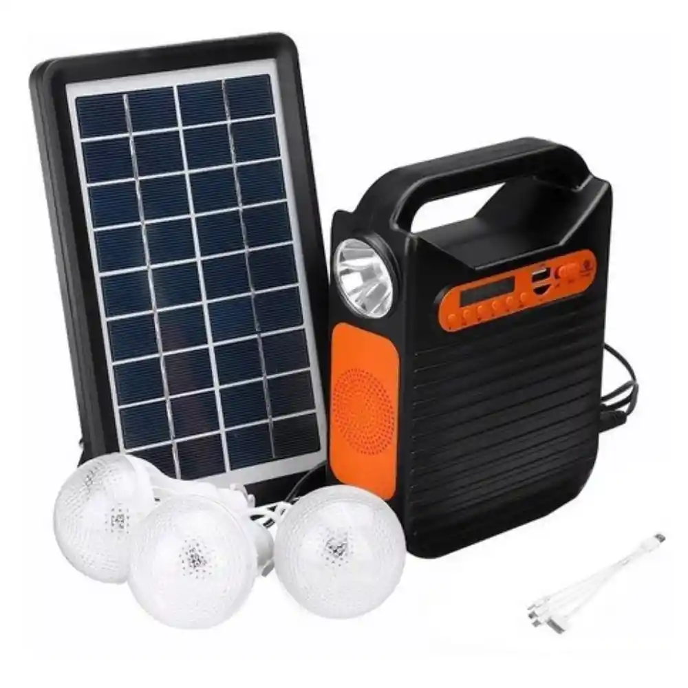 Radio Solar Portátil Bluetooth Usb Kit Seisa 3 Bombillos