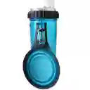 Botilito Bebedero De Agua Y Porta Comida Mascotas + Plato Color Azul