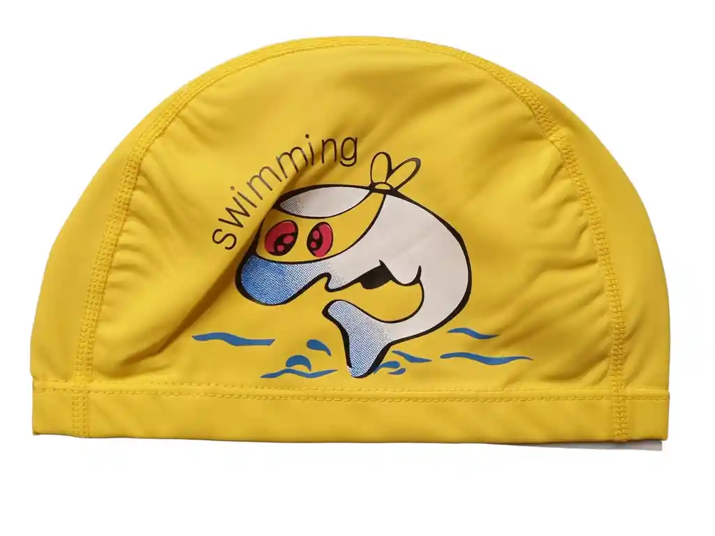 Gorro De Natación De Niños Niñas Poliester Tela Siliconada Delfin - Amarillo