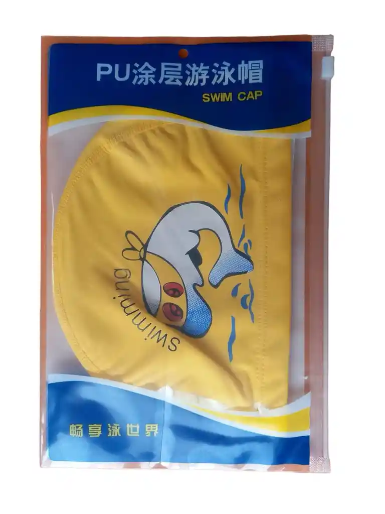 Gorro De Natación De Niños Niñas Poliester Tela Siliconada Delfin - Amarillo