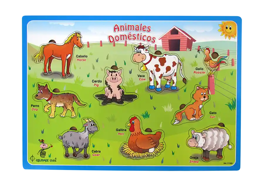 Juego Encajable Animales Domésticos X9 Piezas En Madera