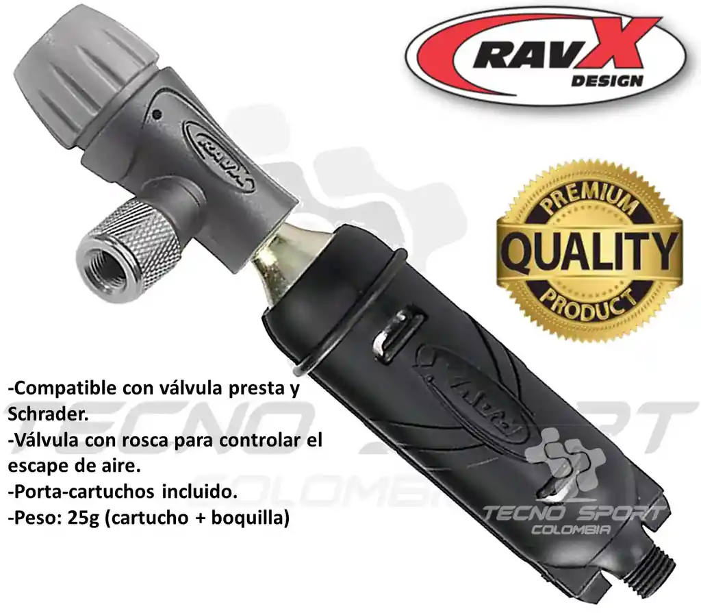 Inflador + Cartucho Co2 Bicicleta Ravx 16 Gramos Rosca Bomba