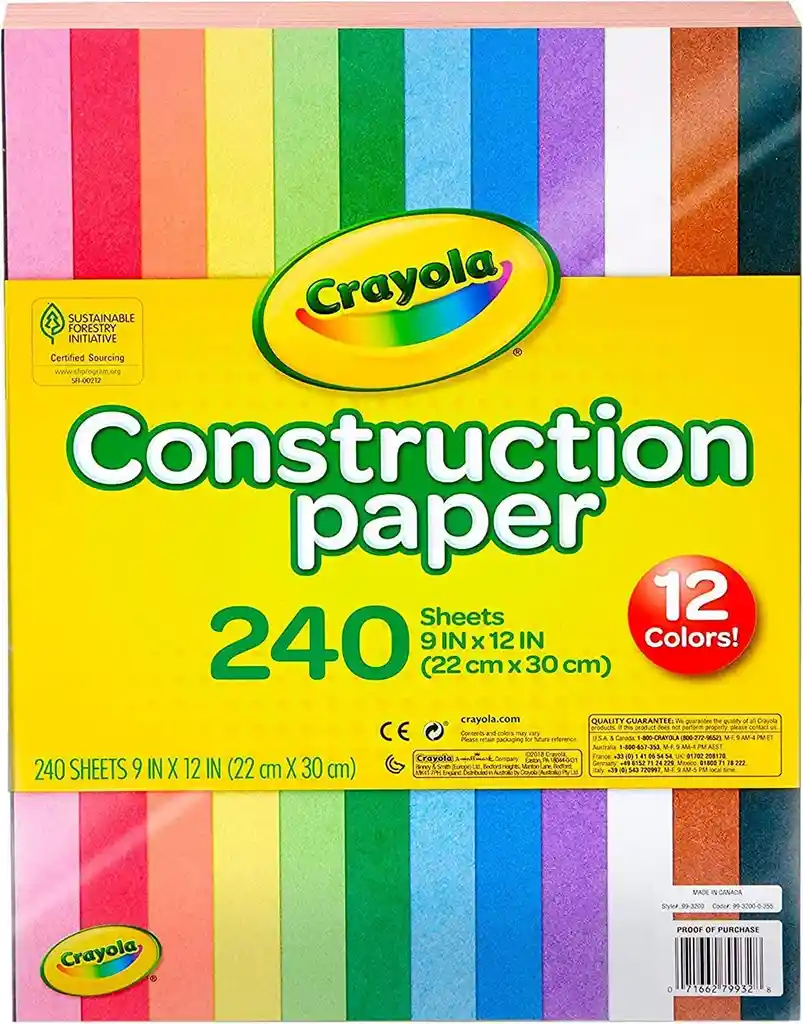 Crayola Papel Bond De Colores X12 Resma 240 Hojas Carta A4 Manualidades Construcción