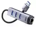 Adaptador De Usb A Red Lan 3.0 Gigabit + 3 Puertos Usb 3.0