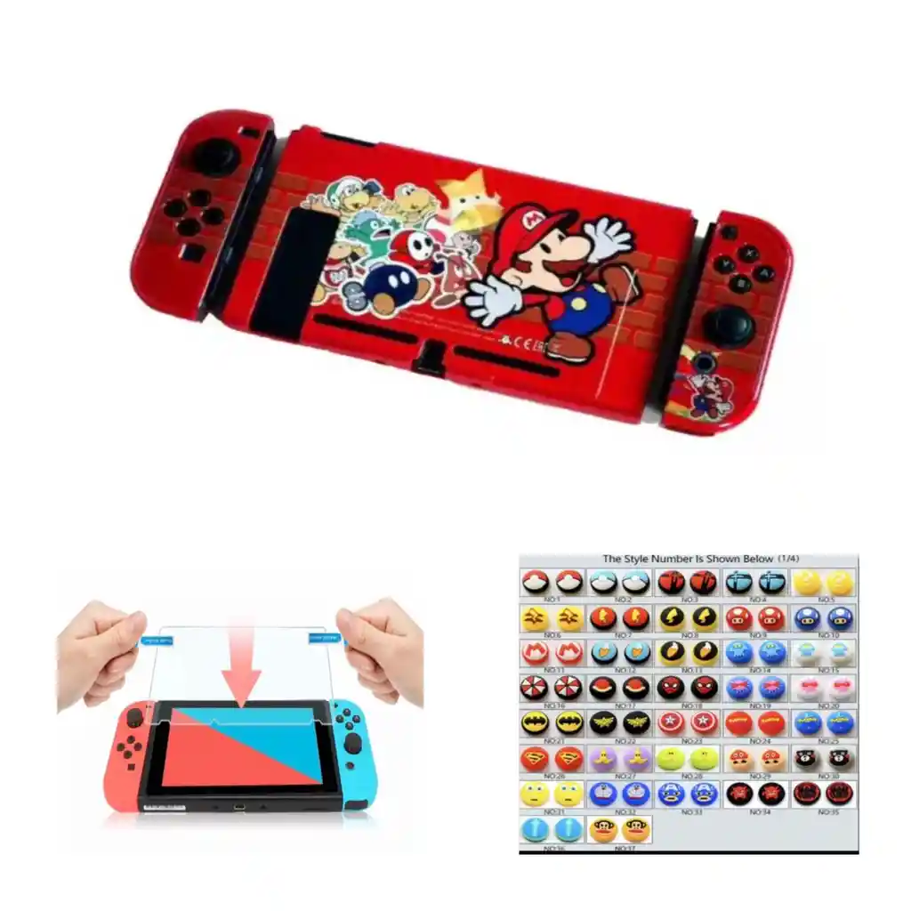 Nintendo Switch Carcasa Acrilico Protector Rigido + Vidrio+ 2grips .