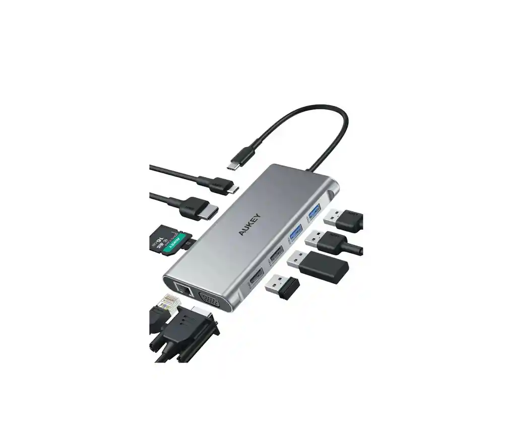 Hub Tipo C 10 En 1 Hdmi Vga Usb 3.0 X2 Usb 2.0 X2 Rj45 Sd