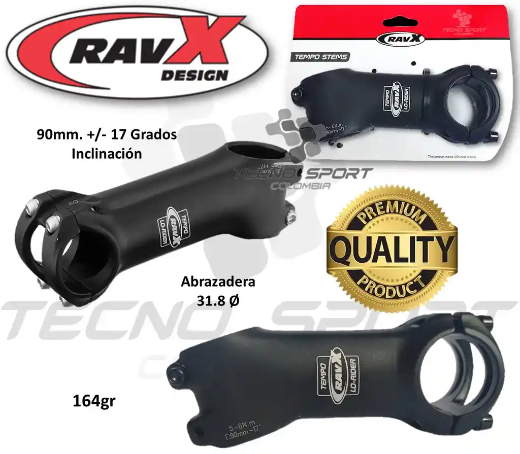 Espiga Bicicleta Ravx Aluminio Mtb Ruta Repuesto -17° 90mm