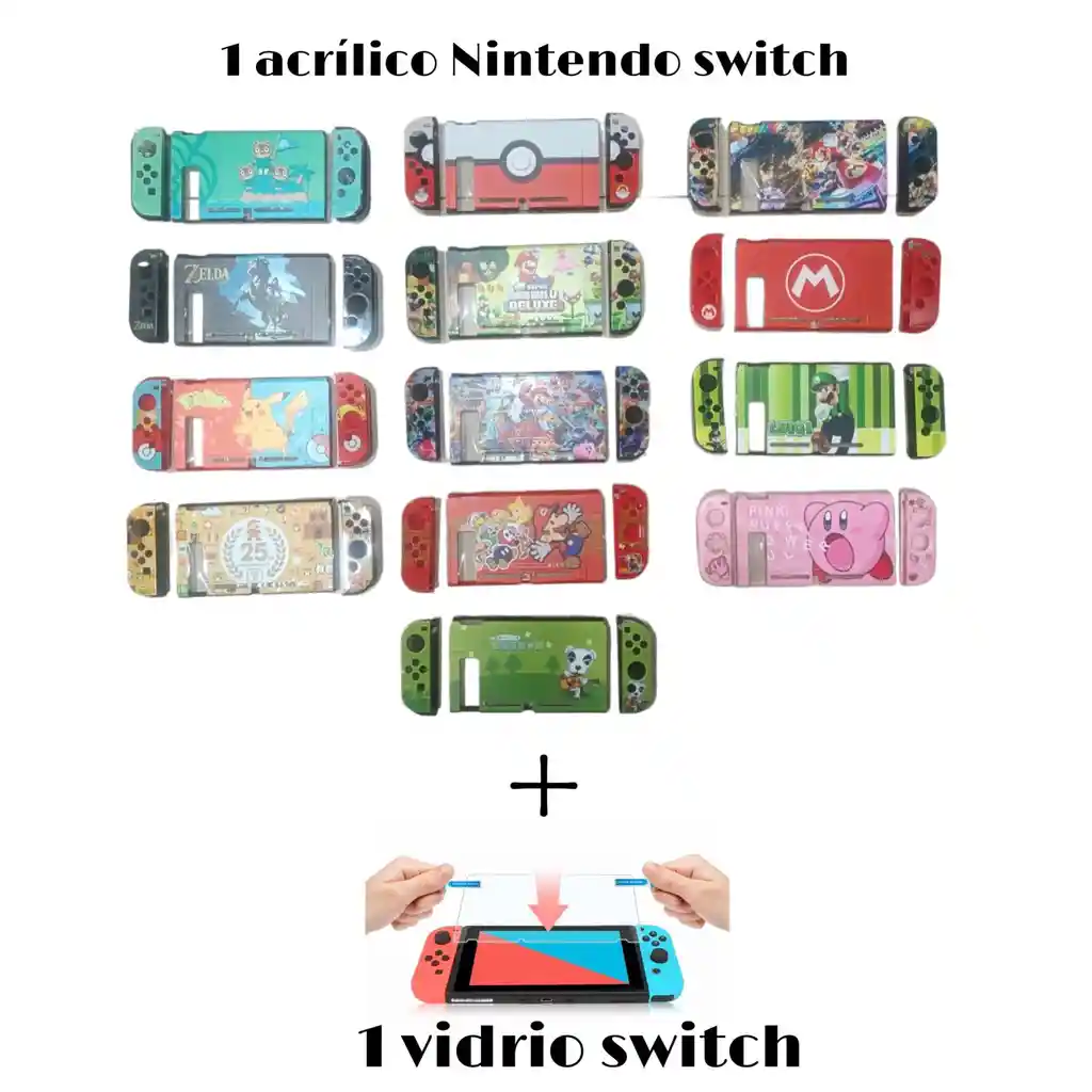 Combo Acrilico / Protector / Funda De Diseño + Vidrio Templado Para Nintendo Swith