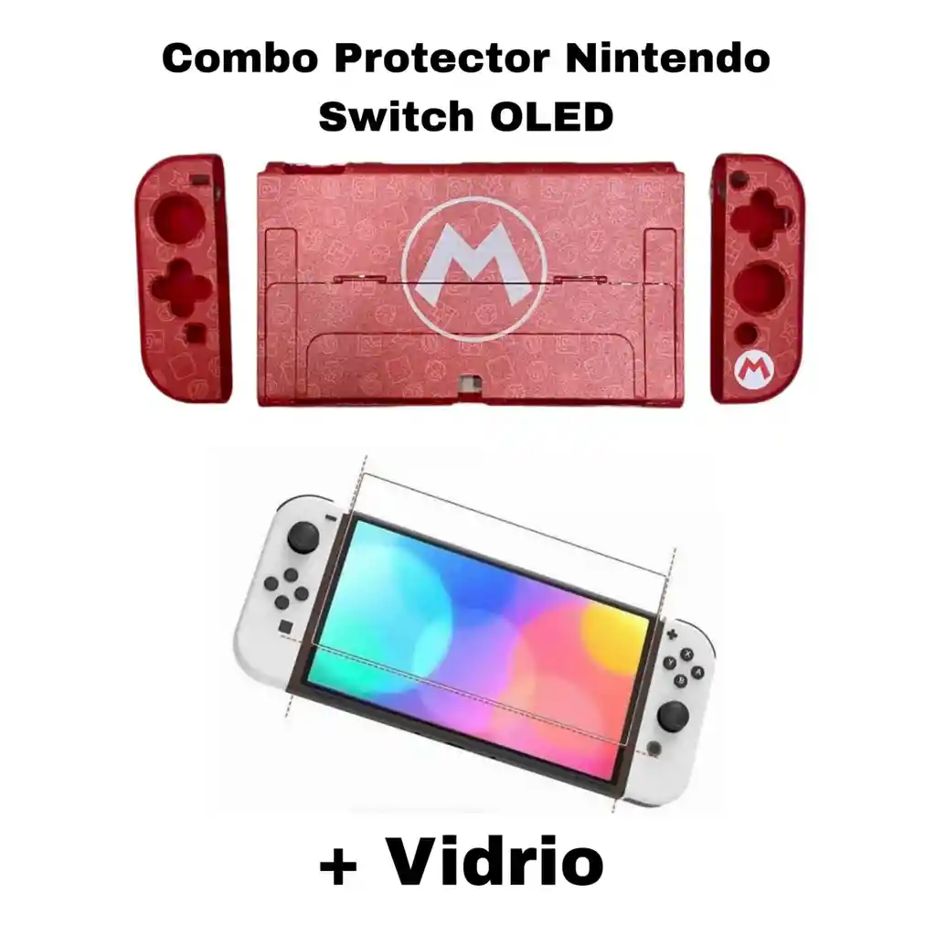 Combo Acrilico / Protector / Funda De Diseño + Vidrio Compatible Con Switc Oled