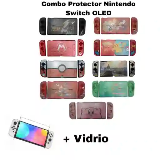 Combo Acrilico / Protector / Funda De Diseño + Vidrio Nintendo Switc Oled