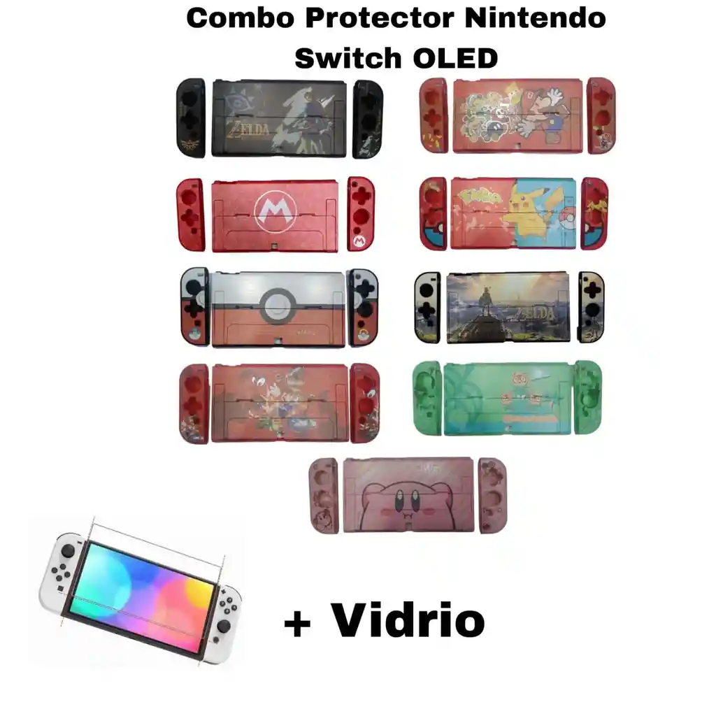 Combo Acrilico / Protector / Funda De Diseño + Vidrio Compatible Con Switc Oled