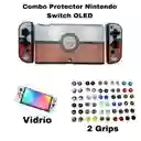 Combo Acrilico / Protector / Funda De Diseño + Vidrio Nintendo Switch Oled + 2 Grips