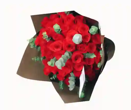 Bouquet De 24 Rosas Con Eucalipto En Papel Coreano