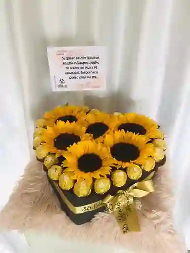 Caja Corazon En Girasoles Y Ferraro * 24