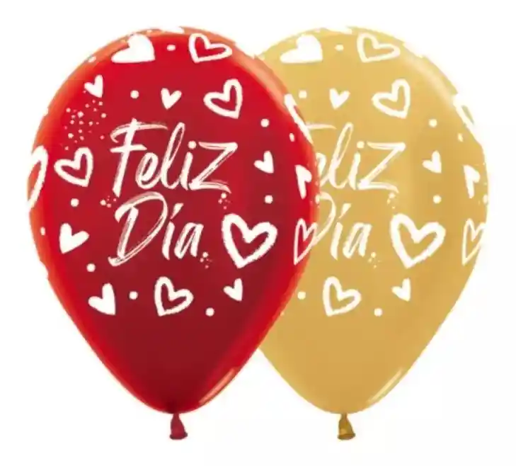 Globos Feliz Dia Rojo, Blanco, Transparente R 12 X 12