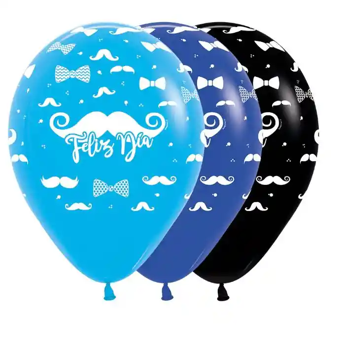 Globo Latex Redondo Infinity Feliz Día Bigotes Fashion Surtido Paq X50