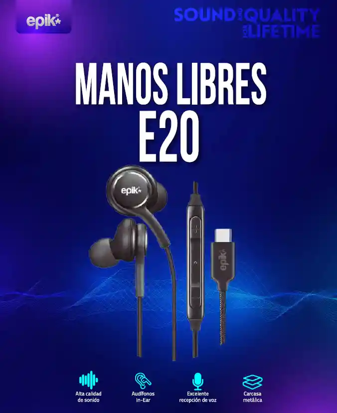 Audifonos Manos Libres Epik E20 Tipo C Originales Para Celular