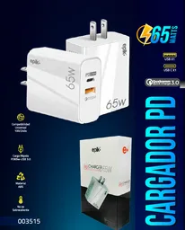 Cargador 65w Carga Super Rápida Inteligente Dos Puertos Original Epik