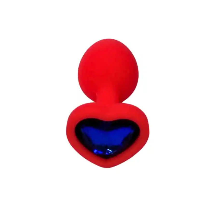 Plug Anal Silicona Corazón Rojo Joya Azul Talla S