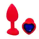 Plug Anal Silicona Corazón Rojo Joya Azul Talla S