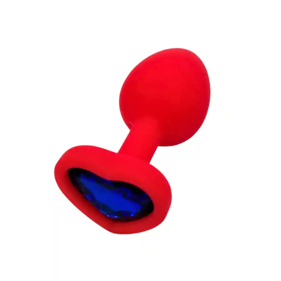 Plug Anal Silicona Corazón Rojo Joya Azul Talla S