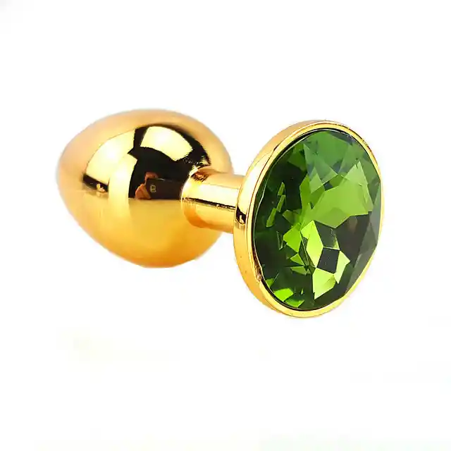 Plug Anal Dorado Con Joya Light Green Talla S