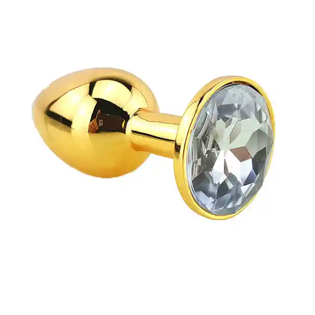 Plug Anal Dorado Con Joya White Talla S