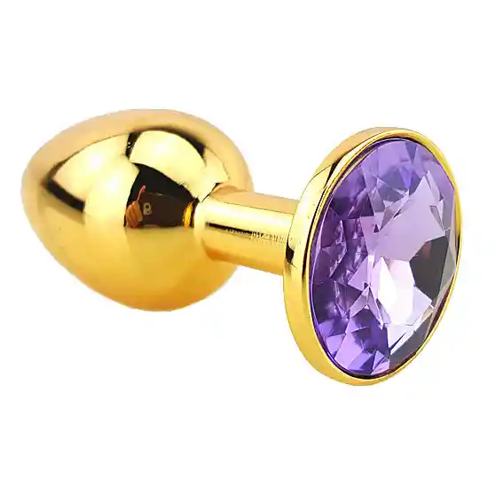 Plug Anal Dorado Con Joya Light Purple Talla S