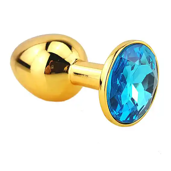 Plug Anal Dorado Con Joya Light Blue Talla S