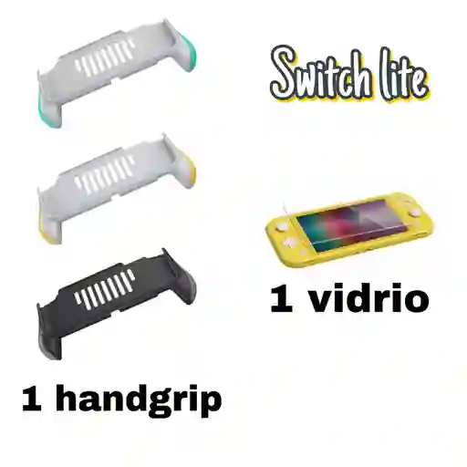 Combo Handgrip / Agarradera / Soporte + Vidrio Templado Para Nintendo Switch Lite