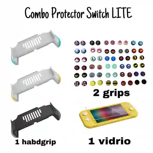 Handgrip / Agarradera / Soporte + Vidrio Templado + 2 Grips Para Nintendo Switch Lite
