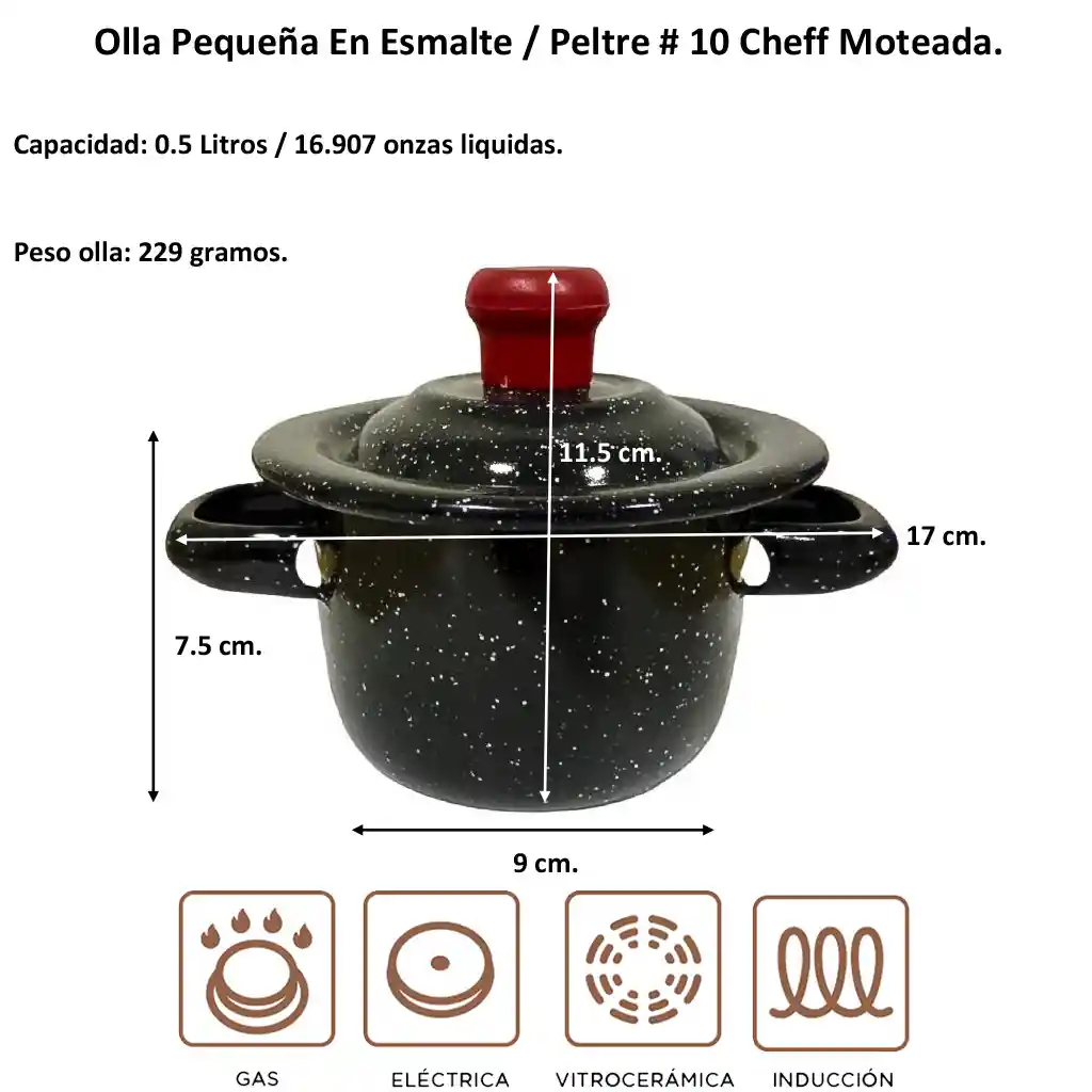 Olla Esmalte/peltre Pequeña #10 Ideal Hervir Agua 500 Ml