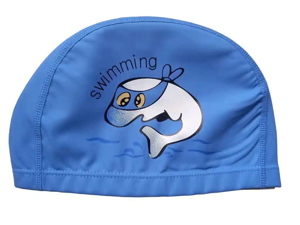 Gorro De Natación De Niños Niñas Poliester Tela Siliconada Delfin - Azul