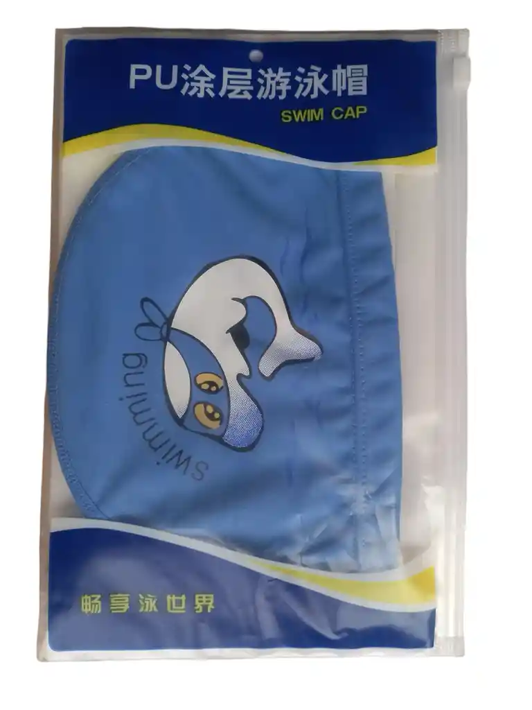 Gorro De Natación De Niños Niñas Poliester Tela Siliconada Delfin - Azul