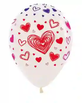 R-12 Globos Bombas Fiesta Sempertex Infinity Corazones 3 Tintas Fashion Transparente X12 Globos