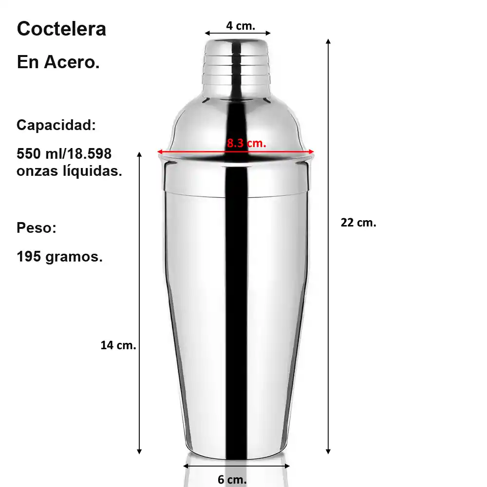 Coctelera 3 Piezas Bar/barman Clasica Acero Inox 550ml