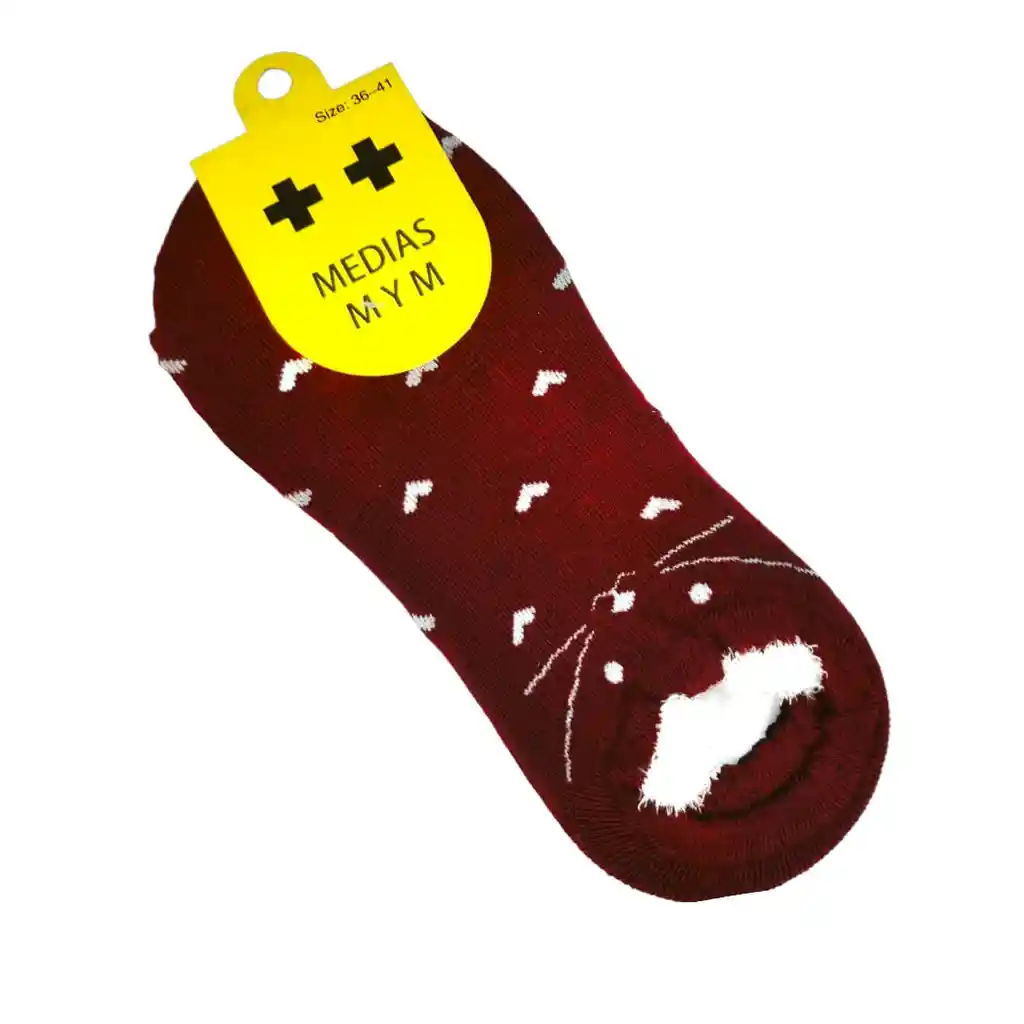 Medias Tobilleras Diseño Gato Vinotinto