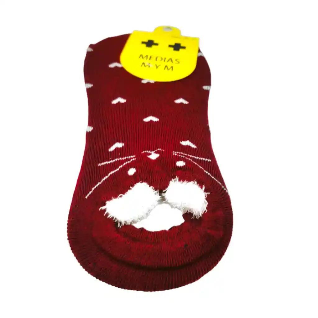 Medias Tobilleras Diseño Gato Vinotinto