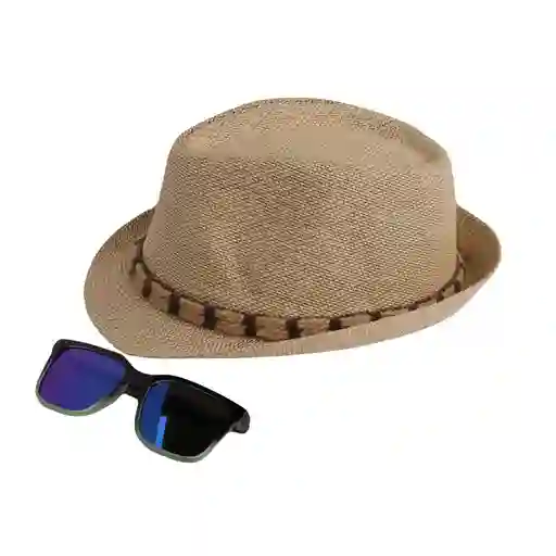 Sombrero Fedora Tejido Para Niño Con Gafas Marron Jaspeado