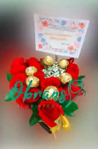 Corazon Pequeño Rosas + Chocolates Con Globo Burbuja