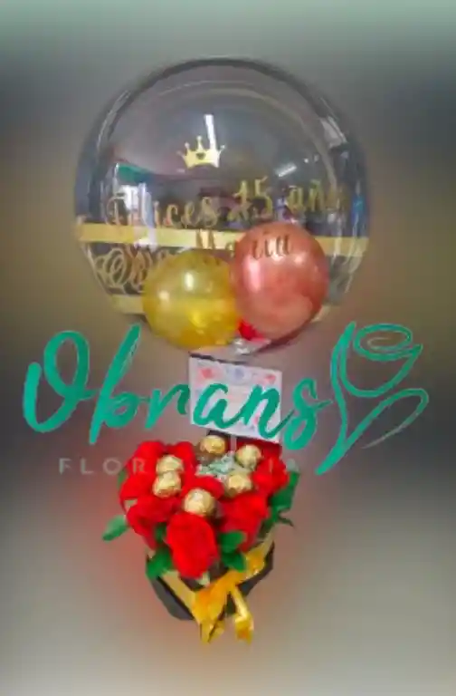 Corazon Pequeño Rosas + Chocolates Con Globo Burbuja