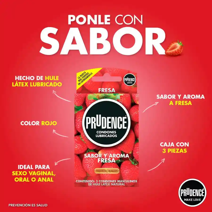 Condones Prudence Fresa Sabor Y Color X 3 Unds - Frutilla