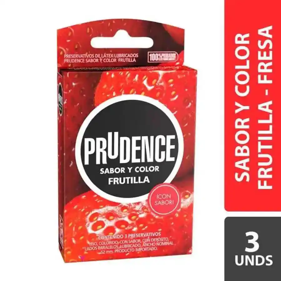 Condones Prudence Fresa Sabor Y Color X 3 Unds - Frutilla