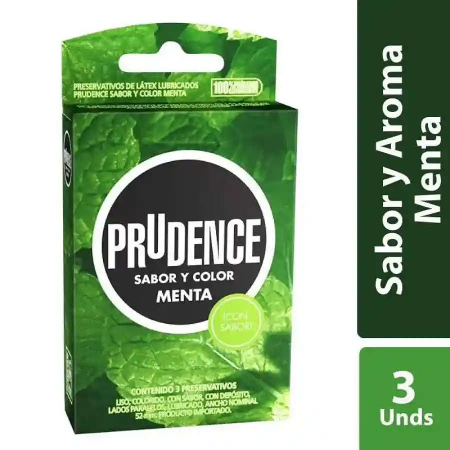 Condones Prudence Menta Sabor Y Color X 3 Unds